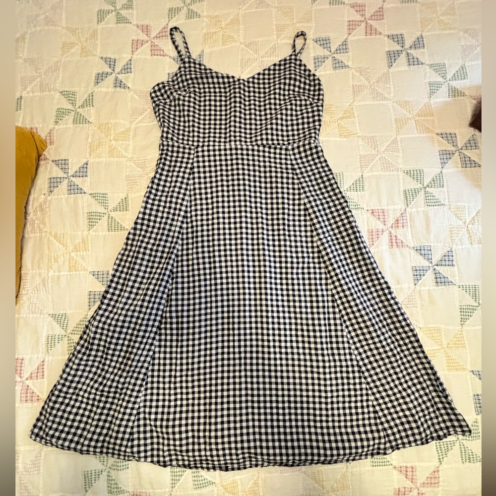 GAP Navy and White Gingham Checkered Midi Dress